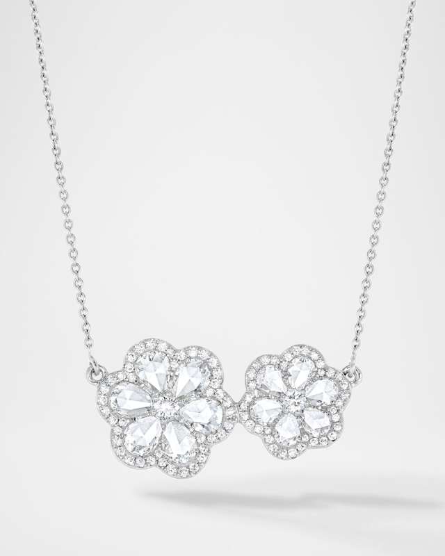 18K White Gold Floral Diamond Charm Necklace